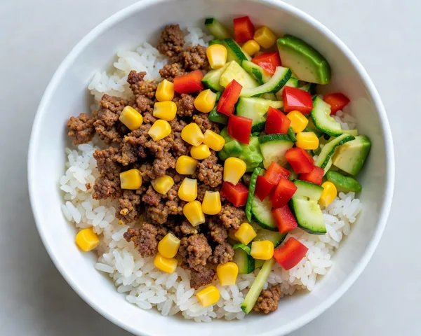 Protein-Bowl mit Hackfleisch, Reis und Gemüse
