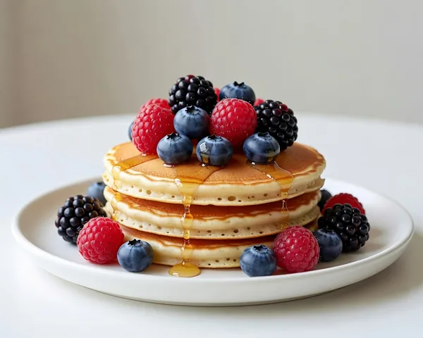 Stapel fluffiger Protein-Pancakes mit Beeren
