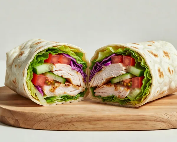 High-Protein-Wrap mit Hähnchen und Salat, halbiert
